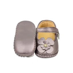 Neska Moda 6 To 12 Months Baby Girls Belly Shoe Fancy Partywear Floral Soft Velcro Sandal Booties (Toe to Heel Length - 12 cm, Dark Brown) image 2