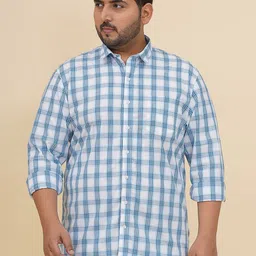 John Pride Plus Size Tartan Checks Checked Spread Collar Pure Cotton Casual Shirt-image-52