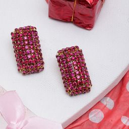 StyleCast Gold Plated Rhinestone Studded Square Studs-image-73