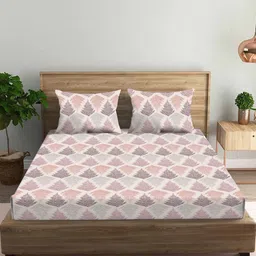 VINTANA White & Peach-Coloured Ethnic Motifs 160 TC Queen Bedsheet with 2 Pillow Covers-image-13
