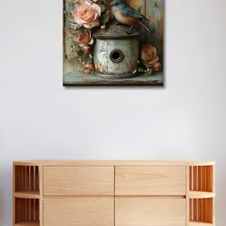 OLIVE TREE Off White & Pink 1 Piece Canvas Floral and Botanical Wall Paintings-image-33