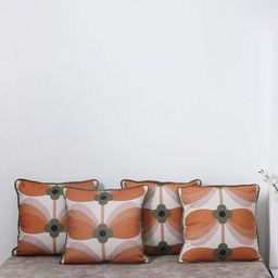 SANSKRUTIHOMES White & Orange Set of 5 Floral Velvet Square Cushion Covers-image-77