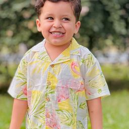 HERE&NOW Boys Comfort Floral Printed Spread Collar Cotton Shirt-picture-30