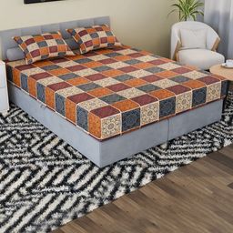 Myntra Elegant Homes Brown & Black 150 TC King Bedsheet with 2 Pillow Covers-image-113