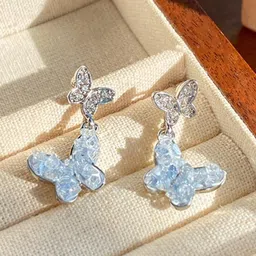 AKISON JEWELS Silver Plated White Butterfly Crystals Earrings-picture-24