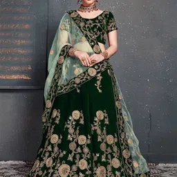 DIVASTRI Embroidered Zari Work Semi-Stitched Velvet Lehenga & Blouse With Dupatta-6