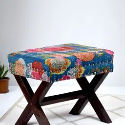 Ikiriya Blue Printed Wooden Rectangle Ottomans-image-57