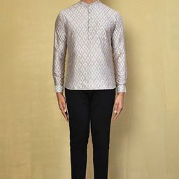 Arihant Rai Sinha Geometric Printed Band Collar Cotton Straight Short Kurta-image-97