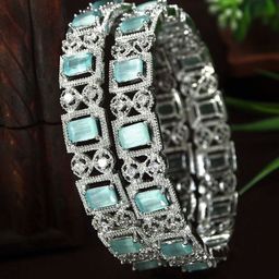 Anouk Set Of 2 Silver-Plated American Diamond Studded Bangles-37