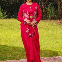 AJIESH OBEROI Embroidered Long Sleeve Shrug Top & Skirt Co-Ords-image-58