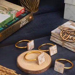 HOMEARTE 8-Pcs Off-White & Yellow Coasters and Napkin Rings Home Gift Set-17