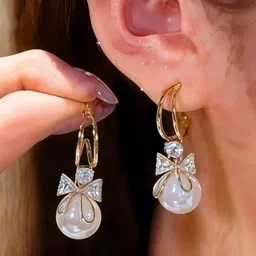 rappersshop Gold-Plated Bow Beaded Classic Drop Earrings-picture-13