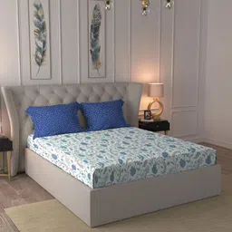 MYTRIDENT Blue & White Floral 144 TC Queen Bedsheet with 2 Pillow Covers-picture-30