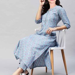 Bholukart Girls Floral Printed Notch Neck Straight Kurta With Pyjama-image-72