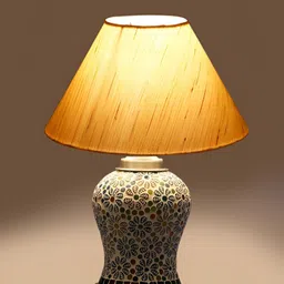 Aura Conical Off White & Blue Printed Glass Frustum Shaped Table Lamp-picture-34