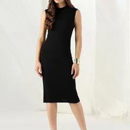 Selvia Edge Women Boat Neck Bodycon Midi Dress-picture-23