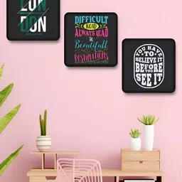 SAF Black & Pink 3 Pieces Abstract Wooden Printed Wall Art-image-76