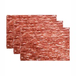 Aura Set Of 3 Orange Coloured Anti Skid Self Design Bath Rugs-11