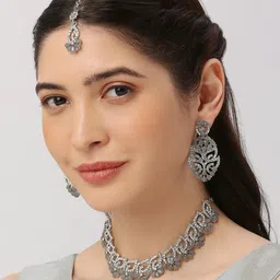 VATSALYA creation Rhodium-Plated Artificial Stone Studded Jewellery Set-image-75