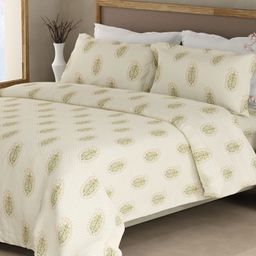 Boutique Living India Cream-Coloured Floral 200 TC King Bedsheet with 2 Pillow Covers-image-38
