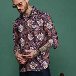 Sangria Printed Spread Collar Casual Shirt-image-73