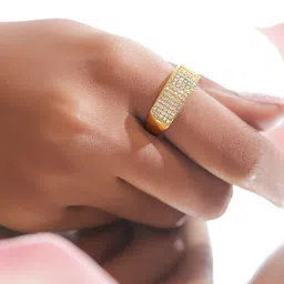 rubans voguish Rubans 18K Gold-Plated Stainless Steel TarnishFree Waterproof Wide Band CZ Adjustable Ring-picture-20