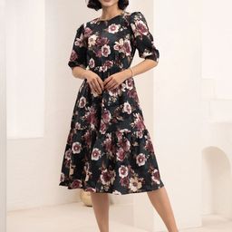 DressBerry Floral Print Crepe Fit & Flare Midi Dress-image-81