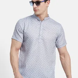 METTLE Men Band Collar Geometric Printed Cotton Casual Shirt-image-32