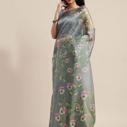 KALINI Floral Printed Organza Ikat Saree-image-85