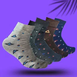 MJE 5-Pcs Patterned Cotton Ankle Length Socks-image-71