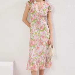 Trendyol Floral Printed Flutter Sleeve Midi Dress-19