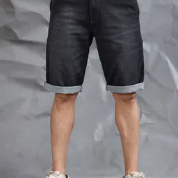 beevee Men Regular Fit Mid-Rise Denim Shorts-picture-4