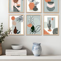 Kotart Grey & Orange 6 Pieces Floral & Botanical Printed Wooden Wall Art-25