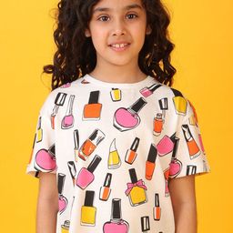 Anthrilo Girls Printed Drop-Shoulder Sleeves T-shirt-image-34