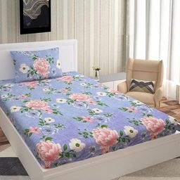 METRO LIVING Pink Printed Cotton 104 TC Microfiber Single Bedsheet Set 2.17 m x 1.45 m-image-98