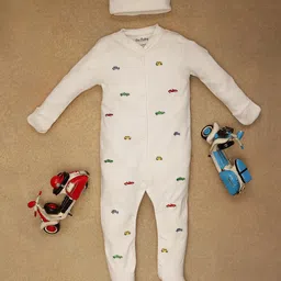One Friday Infant Boys Printed Pure Cotton Sleepsuit With Cap-28