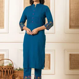 ADAA JAIPUR Women Floral Solid Cotton Kurta with Trousers-image-15