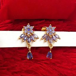 Anujeet Fashion Hub Gold-Plated Floral Shaped American Diamond Drop Earrings-image-26