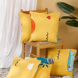 Arrabi Yellow & Red Set of 5 Geometric Square Cushion Covers-58
