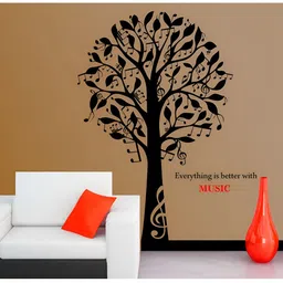 LANSTICK Black & Red Printed Music With Tree Wall Sticker-16