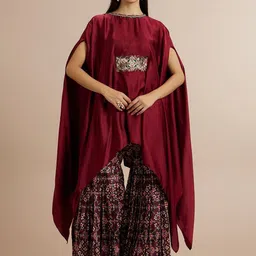 Twamev Embroidered Satin Top & Sharara With Inner Co-Ords-picture-1
