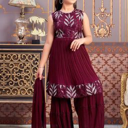 Sangria Girls Sequinned Embellished A Line Georgette Kurta With Sharara & Dupatta-picture-53