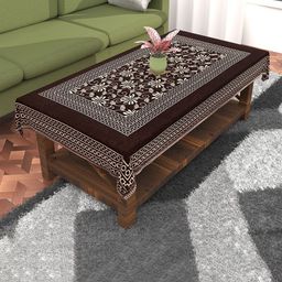 Kuber Industries Brown & Beige Floral Printed 4-Seater Table Cover-51