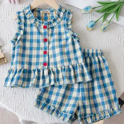 INCLUD Girls Checked Top with Shorts-image-43
