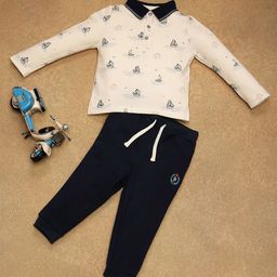 One Friday Boys Printed Polo Collar T-shirt With Track Pant-image-22