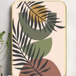 SAF Beige & Green Wooden Tropical Leaf Wall Art-8