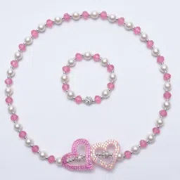 Daizy Girls Flower Bow Stone Studded & Pearls Beaded Jewellery Set-image-35