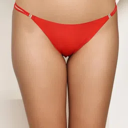 PrettyCat Women Red Solid Low Rise Double Strap With Gold Ring Accents Bikini Panty-picture-35