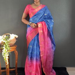 KALINI Kalamkari Woven Design Zari Kanjeevaram Saree With Blouse Piece-image-54