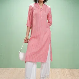 Vishudh Striped Mandarin Collar Straight Kurta-image-33